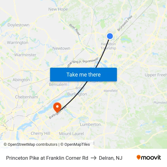 Princeton Pike at Franklin Corner Rd to Delran, NJ map