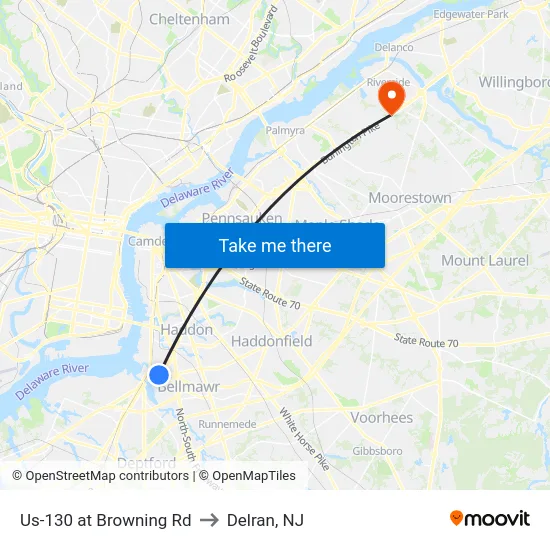 Us-130 at Browning Rd to Delran, NJ map