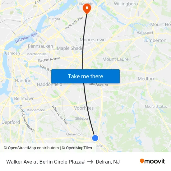 Walker Ave at Berlin Circle Plaza# to Delran, NJ map