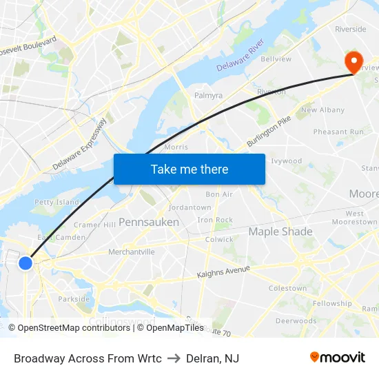 Broadway Across From Wrtc to Delran, NJ map