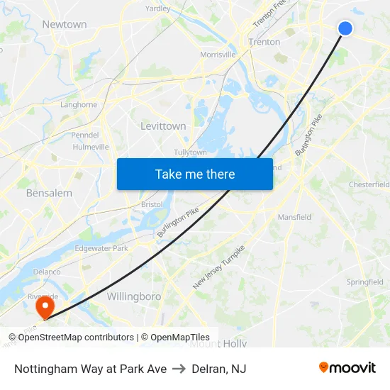 Nottingham Way at Park Ave to Delran, NJ map