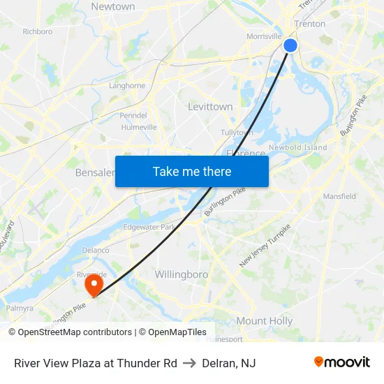 River View Plaza at Thunder Rd to Delran, NJ map