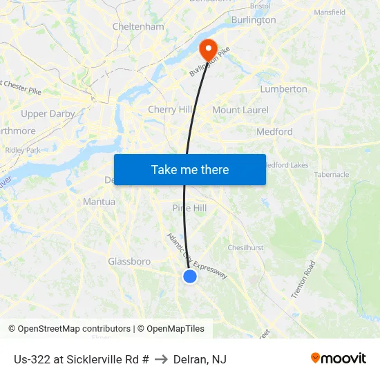 Us-322 at Sicklerville Rd # to Delran, NJ map