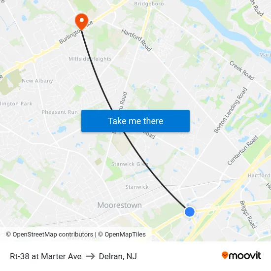 Rt-38 at Marter Ave to Delran, NJ map
