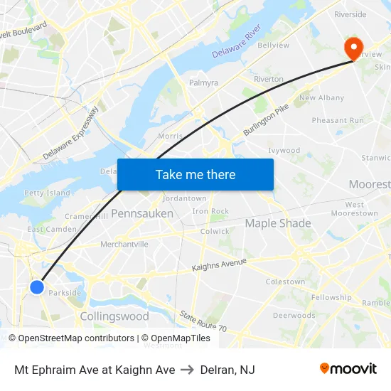Mt Ephraim Ave at Kaighn Ave to Delran, NJ map