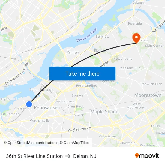 36th St River Line Station to Delran, NJ map