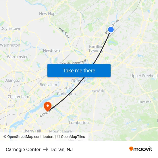 Carnegie Center to Delran, NJ map