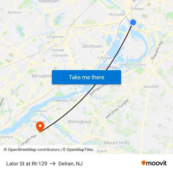 Lalor St at Rt-129 to Delran, NJ map