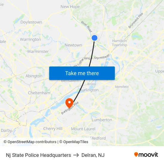 Nj State Police Headquarters to Delran, NJ map