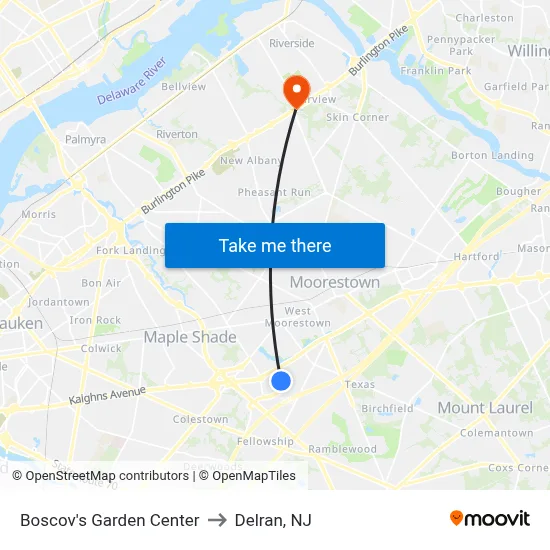 Boscov's Garden Center to Delran, NJ map