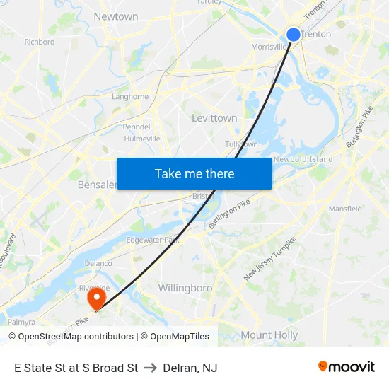 E State St at S Broad St to Delran, NJ map