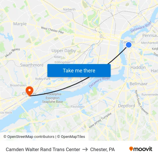 Camden Walter Rand Trans Center to Chester, PA map