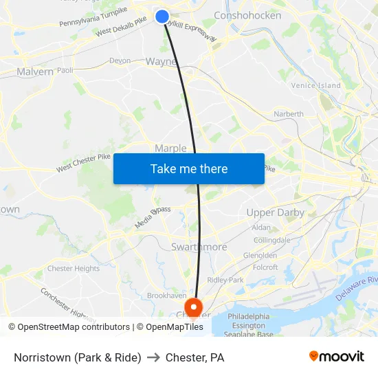 Norristown (Park & Ride) to Chester, PA map