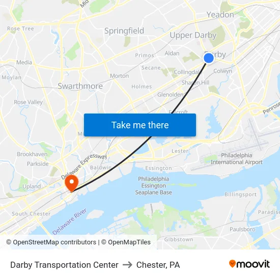 Darby Transportation Center to Chester, PA map