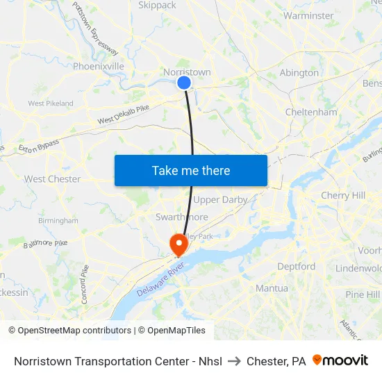 Norristown Transportation Center - Nhsl to Chester, PA map