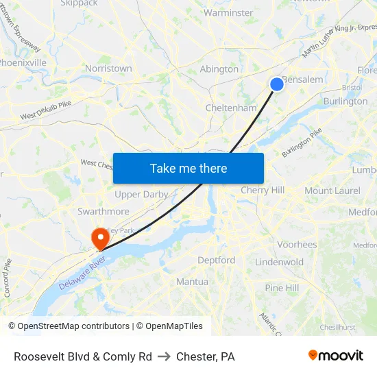 Roosevelt Blvd & Comly Rd to Chester, PA map