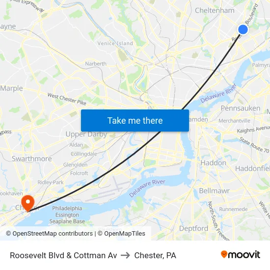 Roosevelt Blvd & Cottman Av to Chester, PA map