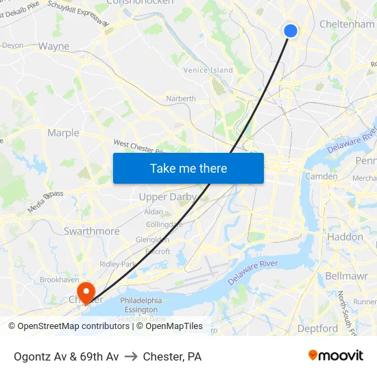 Ogontz Av & 69th Av to Chester, PA map