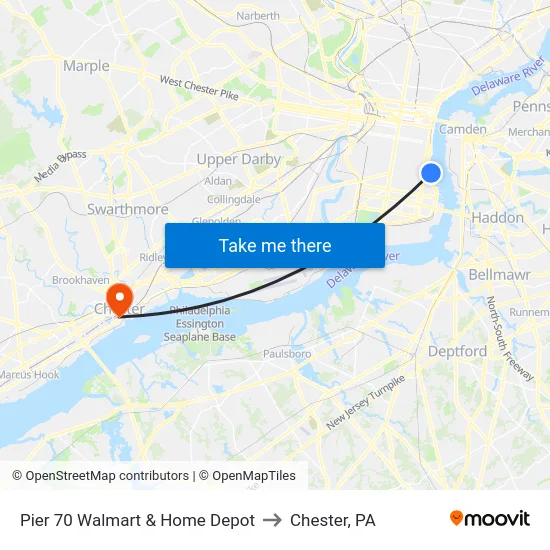 Pier 70 Walmart & Home Depot to Chester, PA map