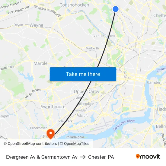 Evergreen Av & Germantown Av to Chester, PA map