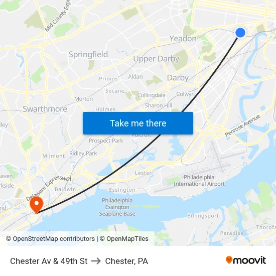 Chester Av & 49th St to Chester, PA map