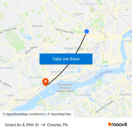 Girard Av & 59th St to Chester, PA map