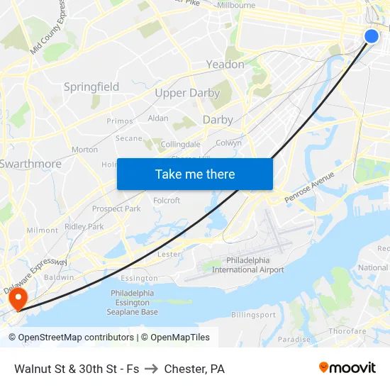 Walnut St & 30th St - Fs to Chester, PA map