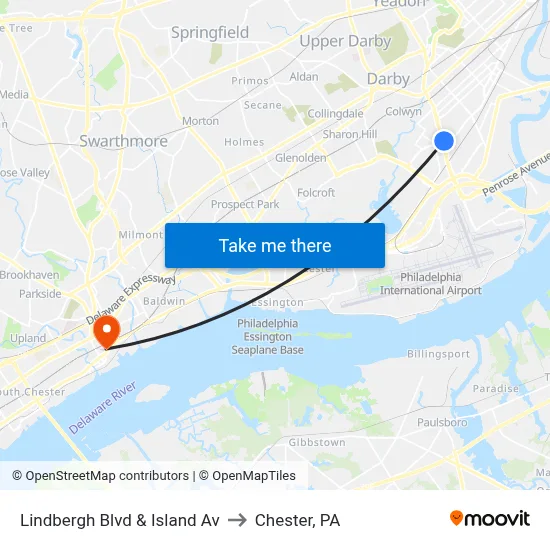 Lindbergh Blvd & Island Av to Chester, PA map