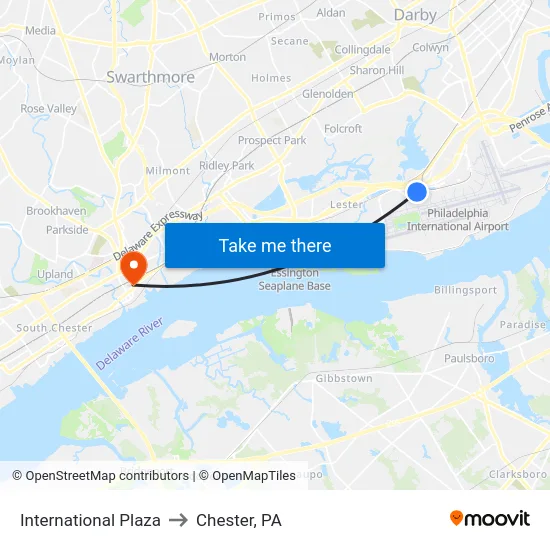 International Plaza to Chester, PA map