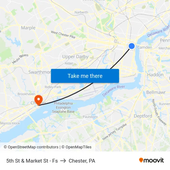 5th St & Market St - Fs to Chester, PA map