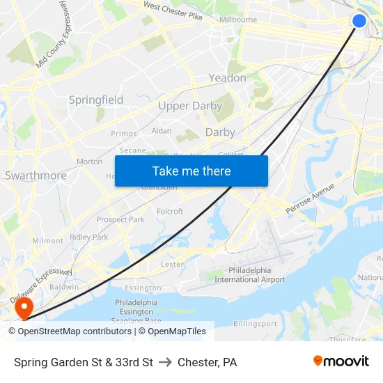 Spring Garden St & 33rd St to Chester, PA map