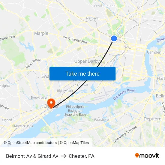 Belmont Av & Girard Av to Chester, PA map
