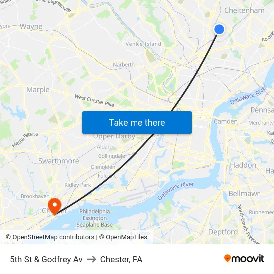 5th St & Godfrey Av to Chester, PA map