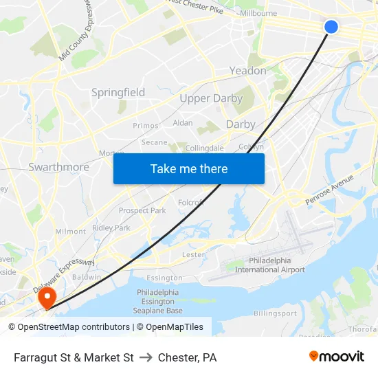 Farragut St & Market St to Chester, PA map