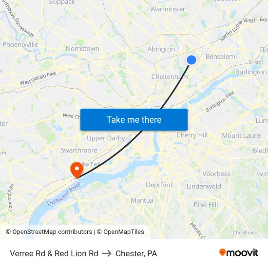 Verree Rd & Red Lion Rd to Chester, PA map