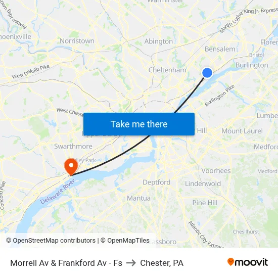 Morrell Av & Frankford Av - Fs to Chester, PA map