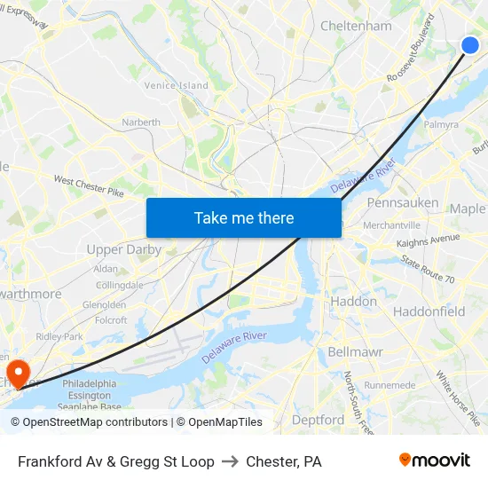 Frankford Av & Gregg St Loop to Chester, PA map