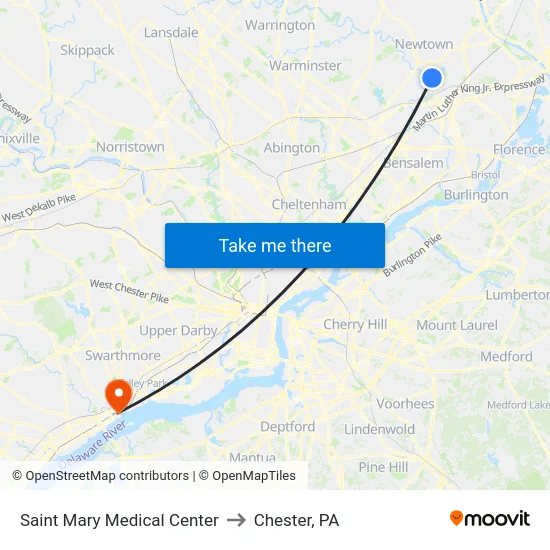 Saint Mary Medical Center to Chester, PA map