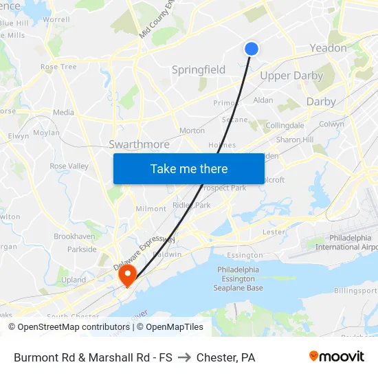 Burmont Rd & Marshall Rd - FS to Chester, PA map