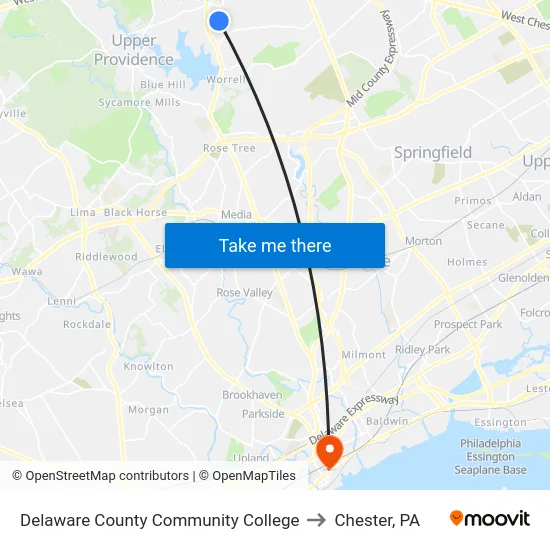 Delaware County Community College to Chester, PA map