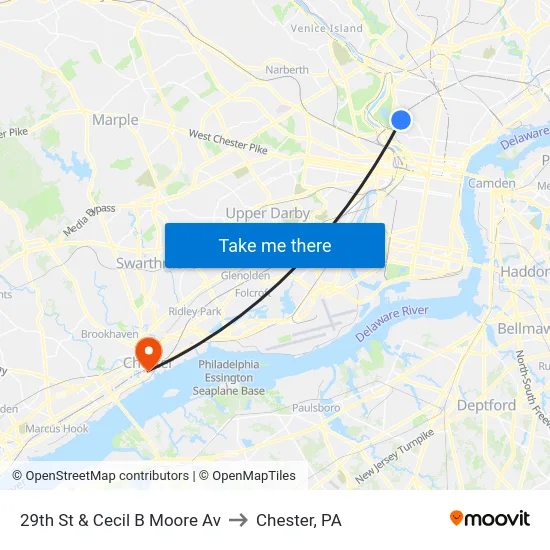 29th St & Cecil B Moore Av to Chester, PA map