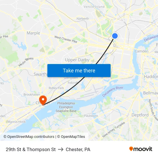 29th St & Thompson St to Chester, PA map