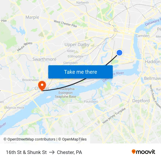 16th St & Shunk St to Chester, PA map