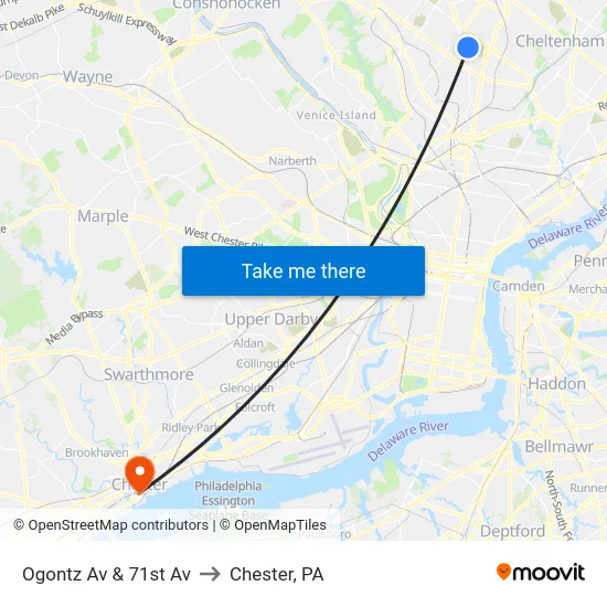 Ogontz Av & 71st Av to Chester, PA map