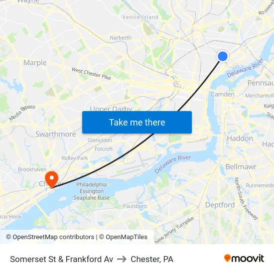 Somerset St & Frankford Av to Chester, PA map