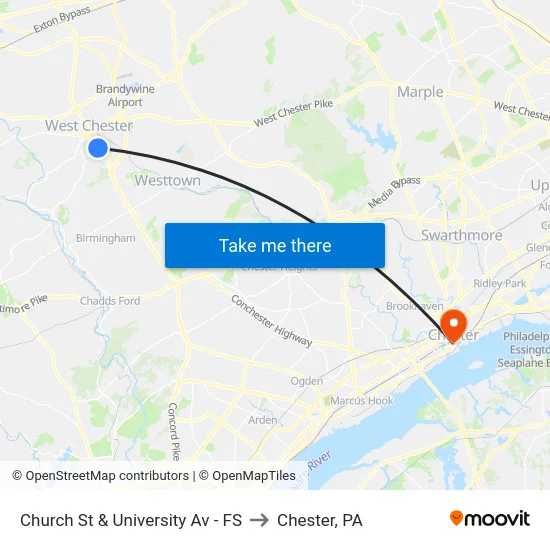 Church St & University Av - FS to Chester, PA map