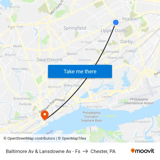 Baltimore Av & Lansdowne Av - Fs to Chester, PA map