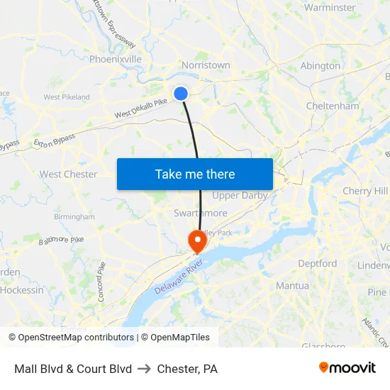 Mall Blvd & Court Blvd to Chester, PA map