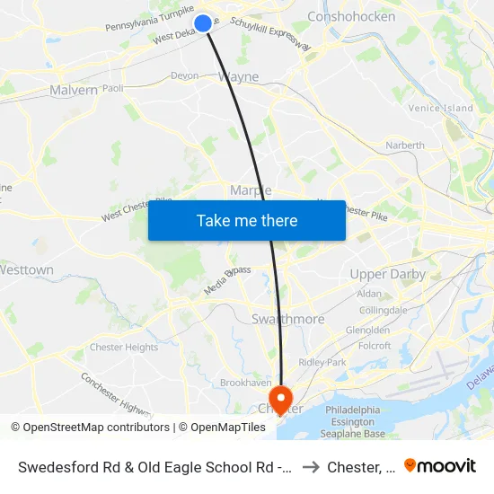 Swedesford Rd & Old Eagle School Rd - Mbns to Chester, PA map