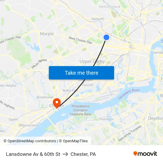 Lansdowne Av & 60th St to Chester, PA map